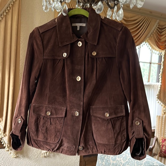 Brown suede jacket with gold buttons ((M) - Picture 1 of 5